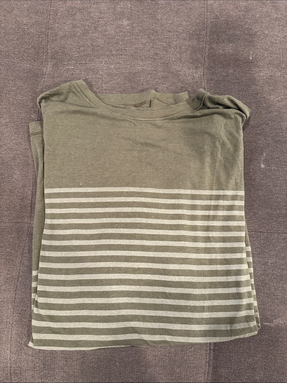 MENS Vuori Olive Green Short Sleeve Tee with Light Stripes.
